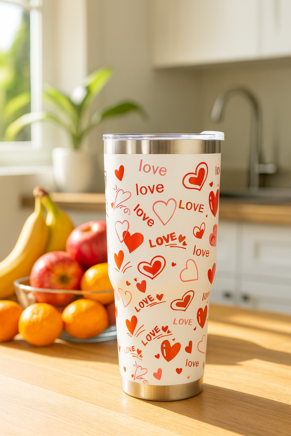 Love Print Stainless Steel Travel Tumbler Cute Fastest Delivery In UAE
